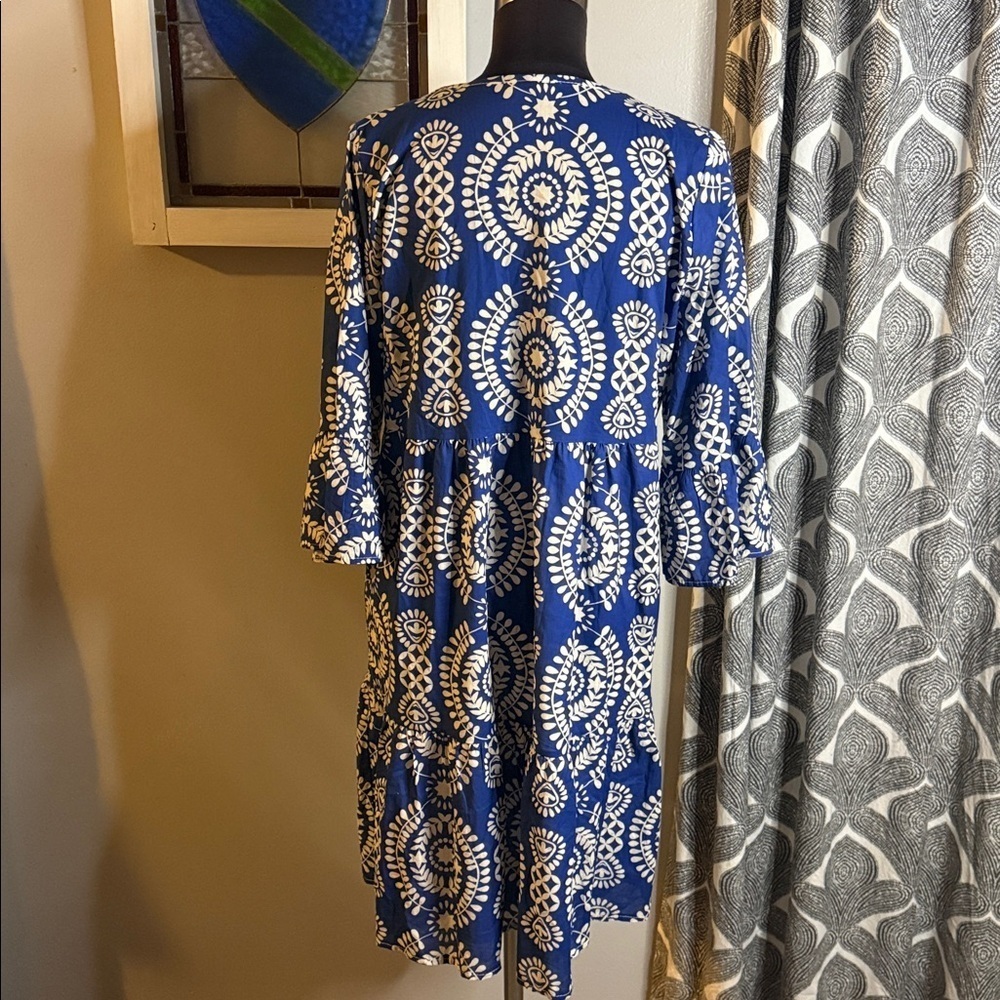 Saiph Lab Tiered Bell Sleeve Midi Dress SZ Large - Picture 5 of 8